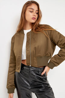 GREY LAB - Cropped Satin Effect Bomber Jacket - JACKETS available at Objectrare