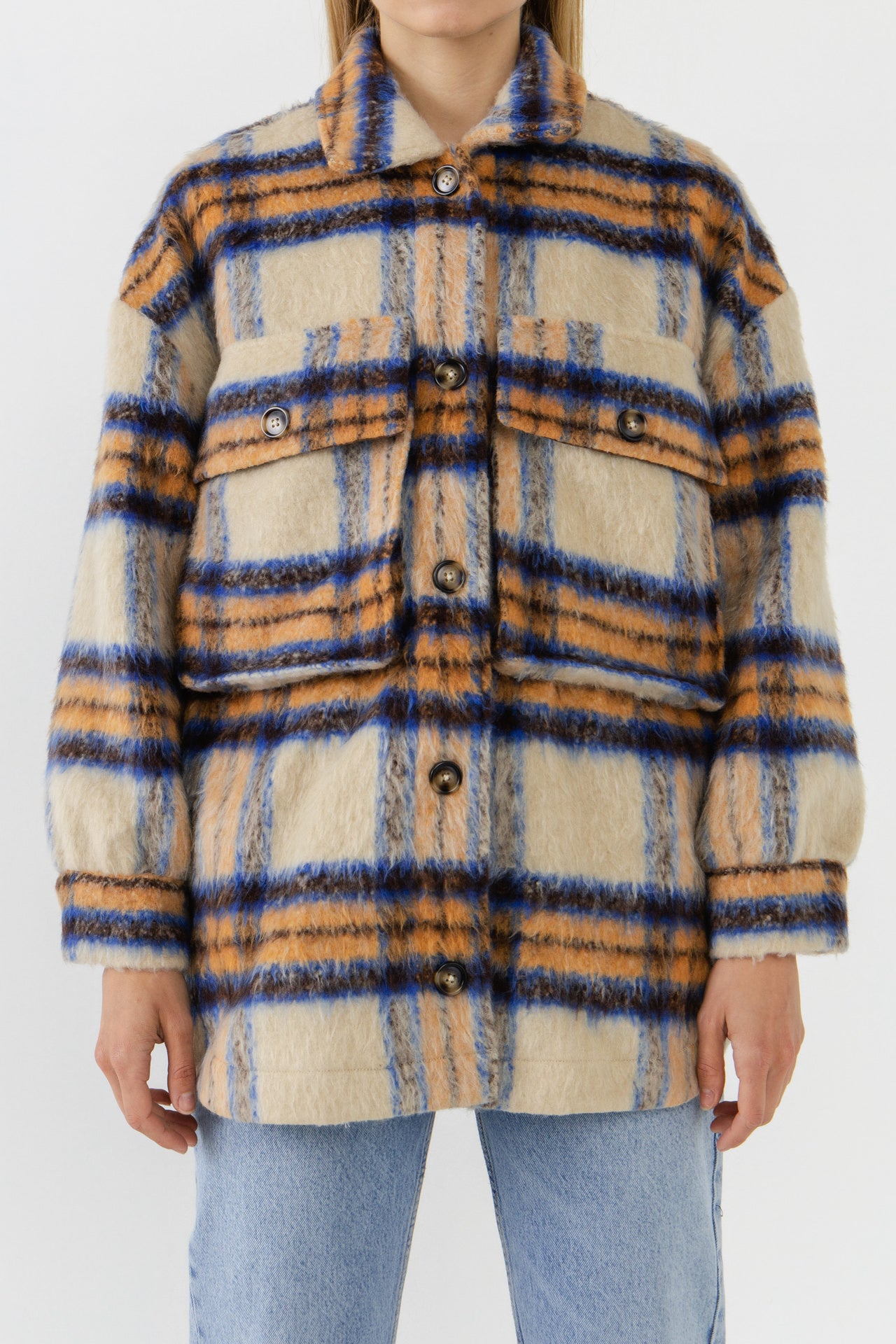 GREY LAB - Oversized Plaid Shacket with Pockets - COATS available at Objectrare