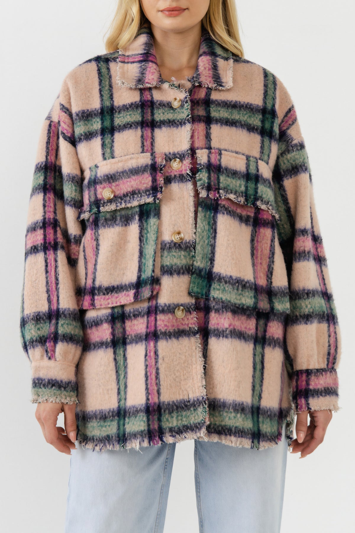 FREE THE ROSES - Oversized Plaid Coat with Raw Edges - JACKETS available at Objectrare