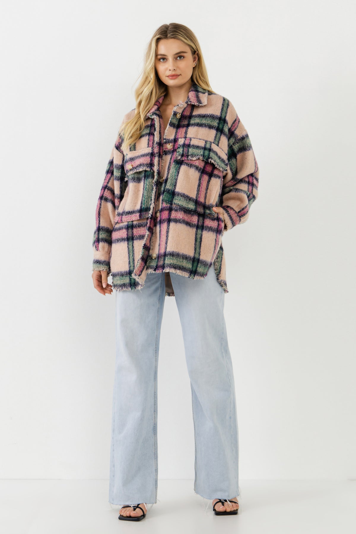 FREE THE ROSES - Oversized Plaid Coat with Raw Edges - JACKETS available at Objectrare