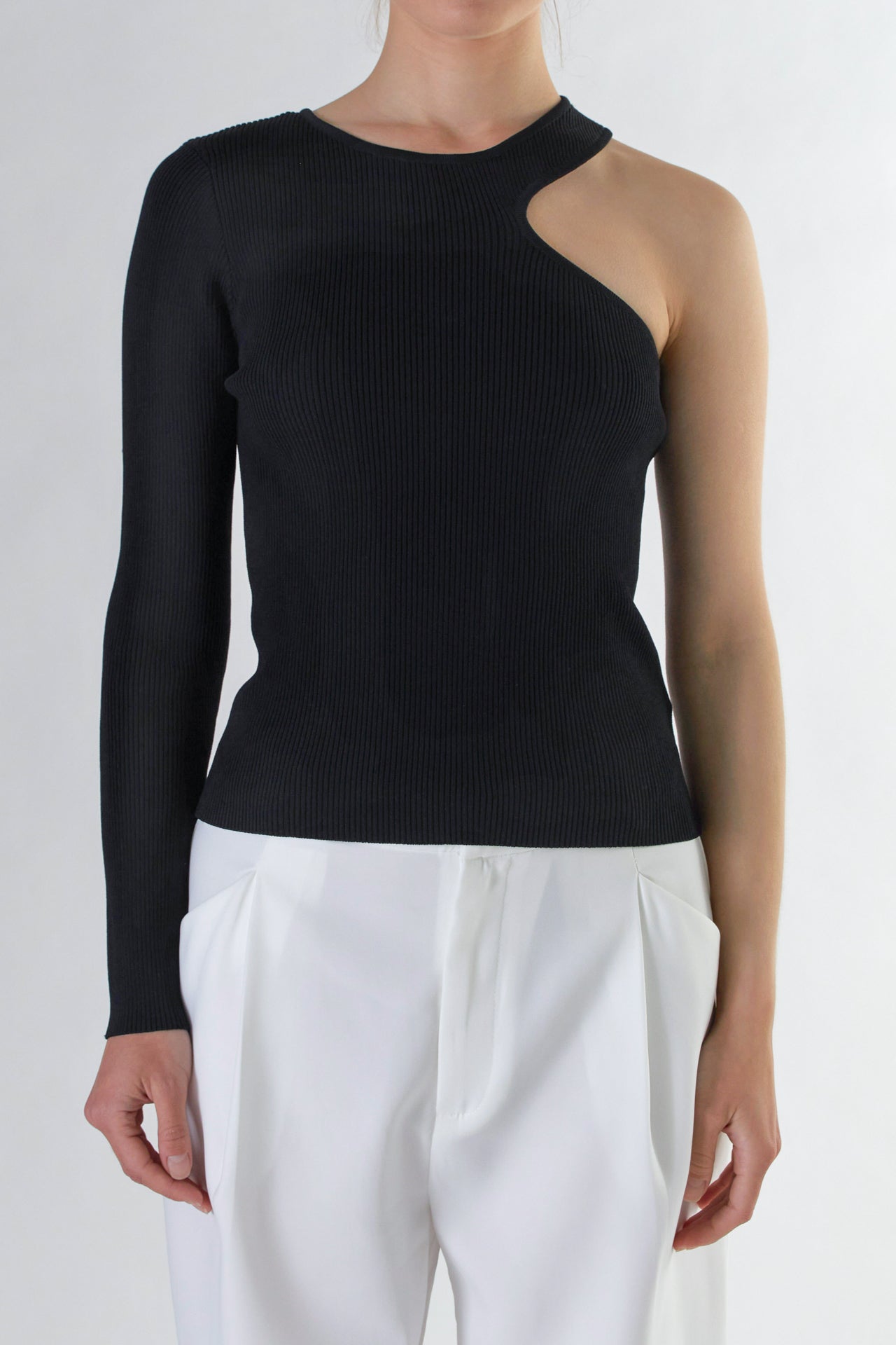 ENDLESS ROSE - Cut Out One Shoulder Knit Top - TOPS available at Objectrare