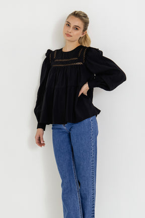 ENGLISH FACTORY - Ruffled Lace Insert Blouse - TOPS available at Objectrare