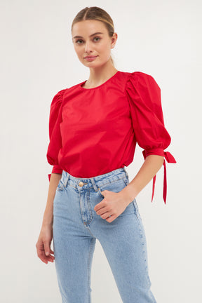 ENGLISH FACTORY - Bow Banded Puff Sleeve Blouse - TOPS available at Objectrare