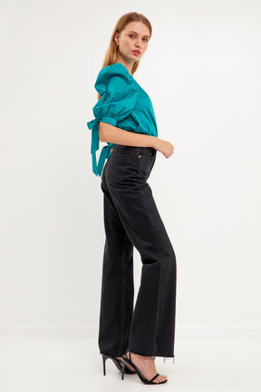 ENGLISH FACTORY - Bow Banded Puff Sleeve Blouse - TOPS available at Objectrare