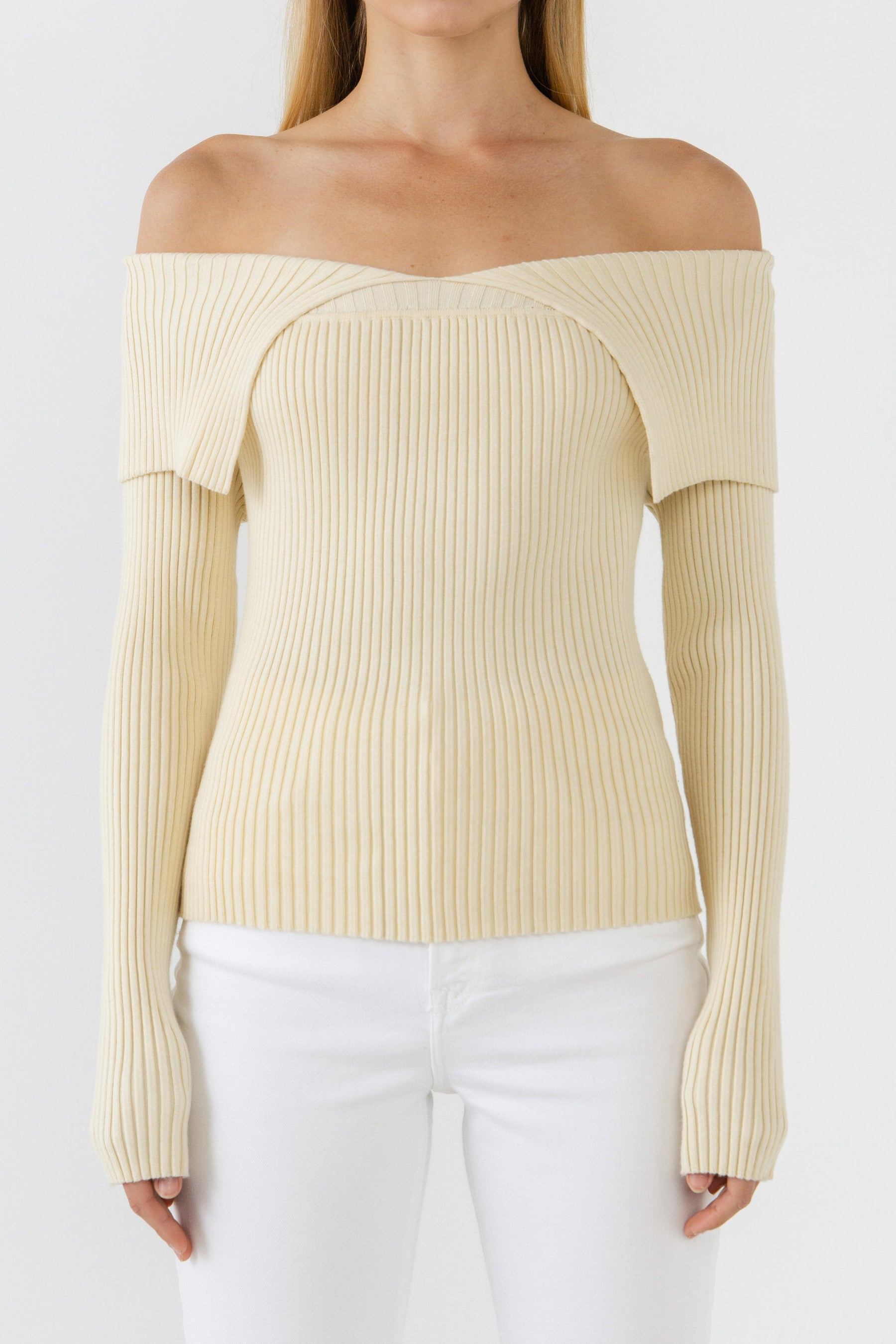 ENDLESS ROSE - Wide Collar Knit Sweater - TOPS available at Objectrare