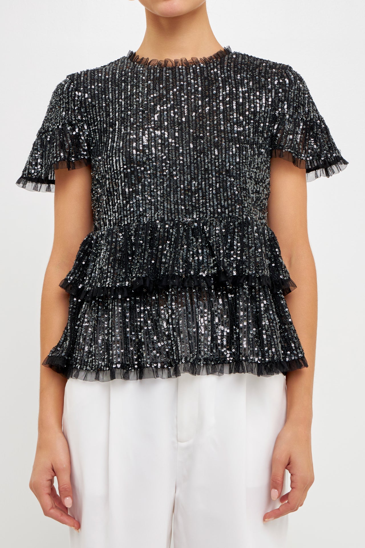 ENDLESS ROSE - Sequin Ruffle Top - TOPS available at Objectrare