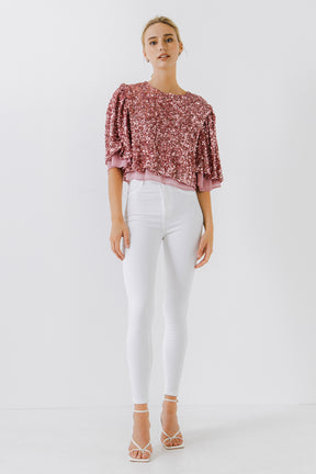 ENDLESS ROSE - Sequin Flutter Sleeve Top - TOPS available at Objectrare
