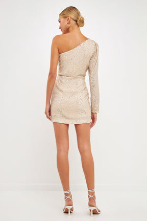 ENDLESS ROSE - One Sleeve Sequin Mini Dress - DRESSES available at Objectrare