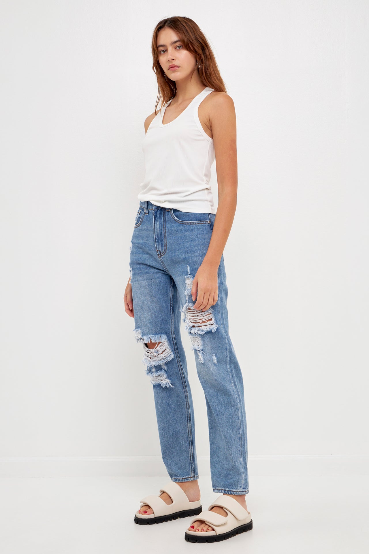 GREY LAB - Distressed Straight Leg Jeans - JEANS available at Objectrare
