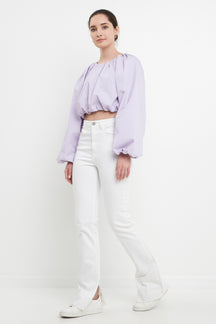 ENGLISH FACTORY - Cropped Blouson Long Sleeve Top - TOPS available at Objectrare