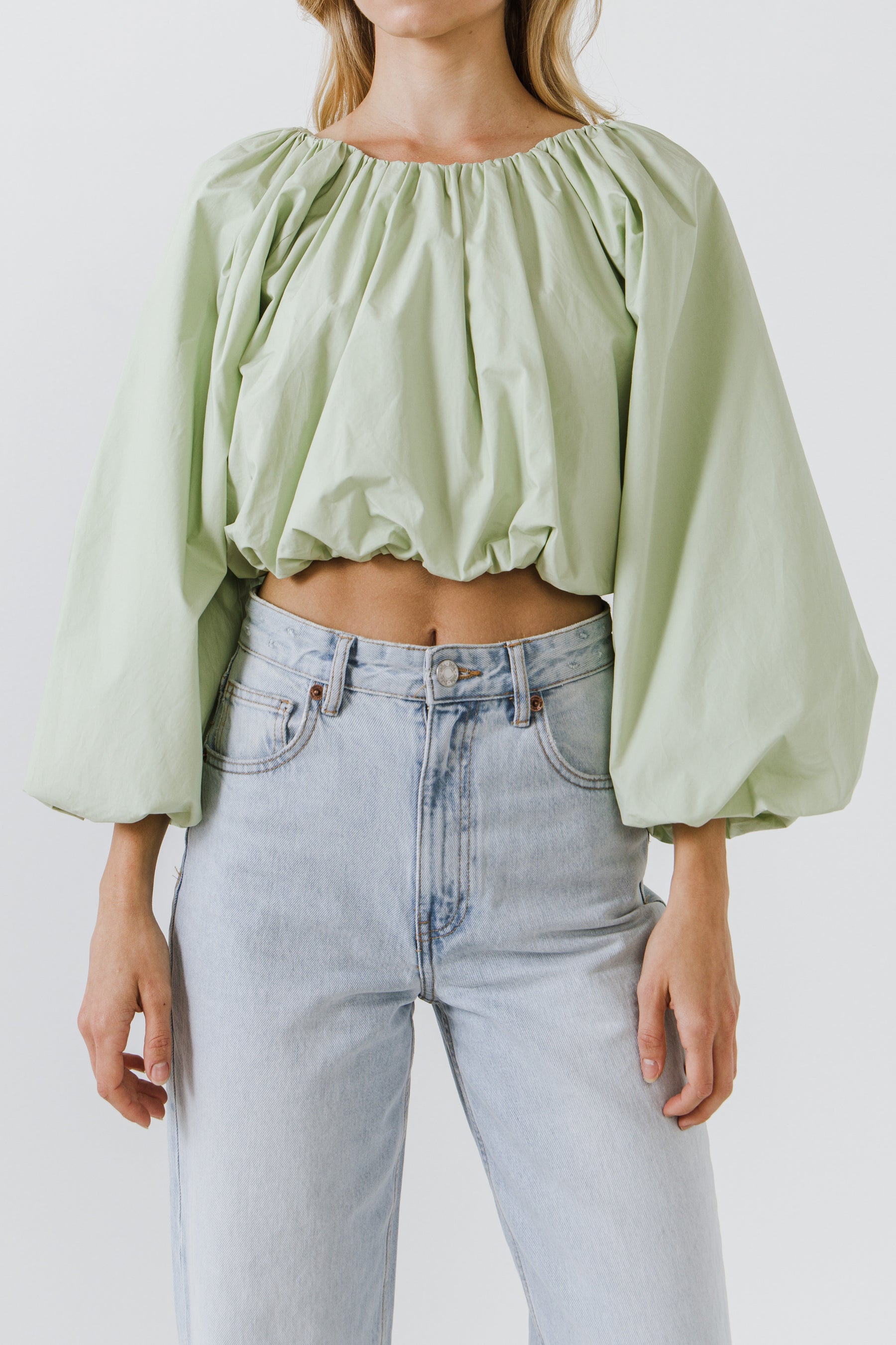 ENGLISH FACTORY - Cropped Blouson Long Sleeve Top - TOPS available at Objectrare