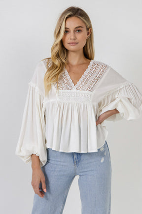 FREE THE ROSES - Lace Trim Deep V Top - TOPS available at Objectrare