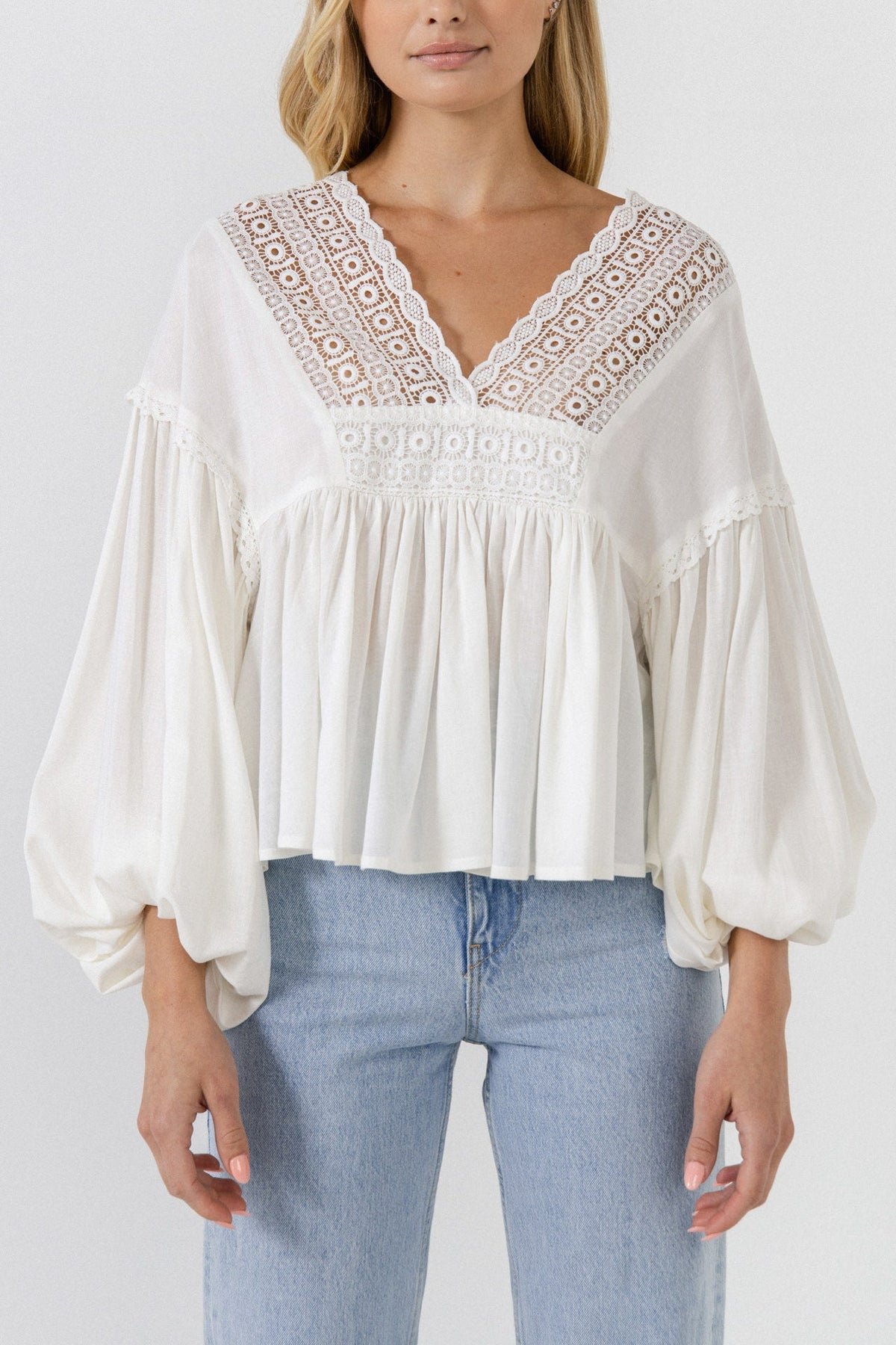 FREE THE ROSES - Lace Trim Deep V Top - TOPS available at Objectrare