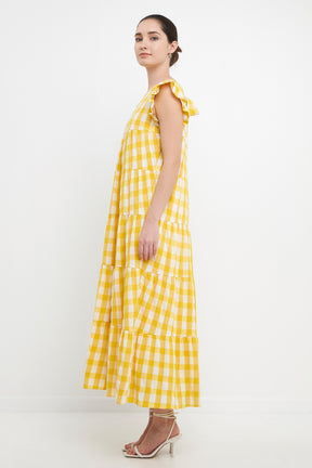 ENGLISH FACTORY - Textured Gingham Maxi Tiered Babydoll Dress - DRESSES available at Objectrare