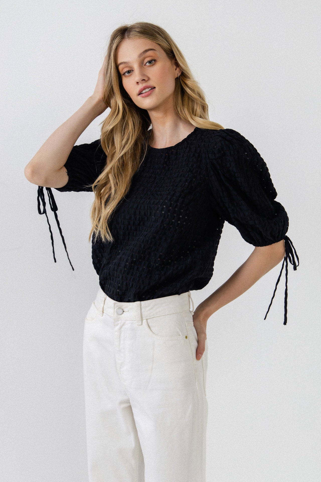 ENGLISH FACTORY - Checked Sheer Puff Sleeve Blouse - TOPS available at Objectrare
