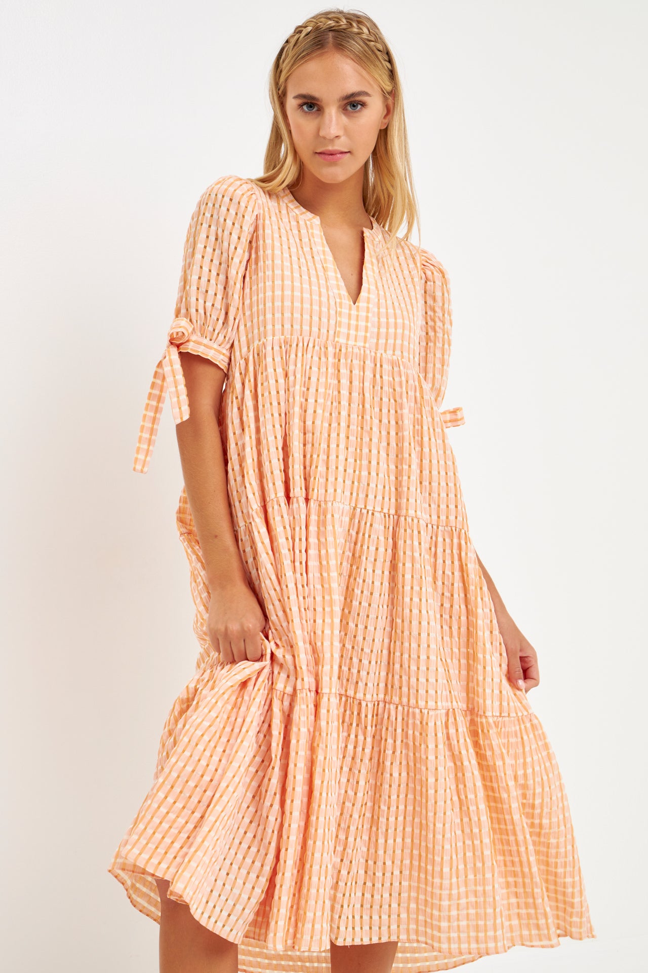 ENGLISH FACTORY - Gingham Tiered Midi Dress - DRESSES available at Objectrare