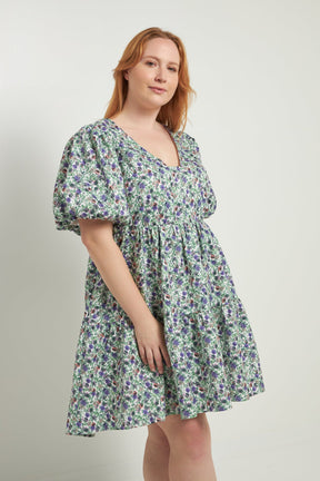 ENGLISH FACTORY - Floral Puff Sleeve Jacquard High Low Dress - DRESSES available at Objectrare