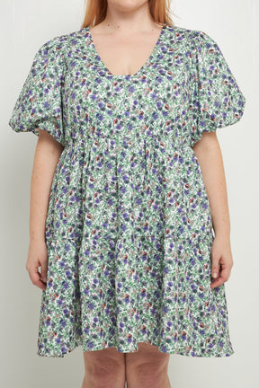 ENGLISH FACTORY - Floral Puff Sleeve Jacquard High Low Dress - DRESSES available at Objectrare