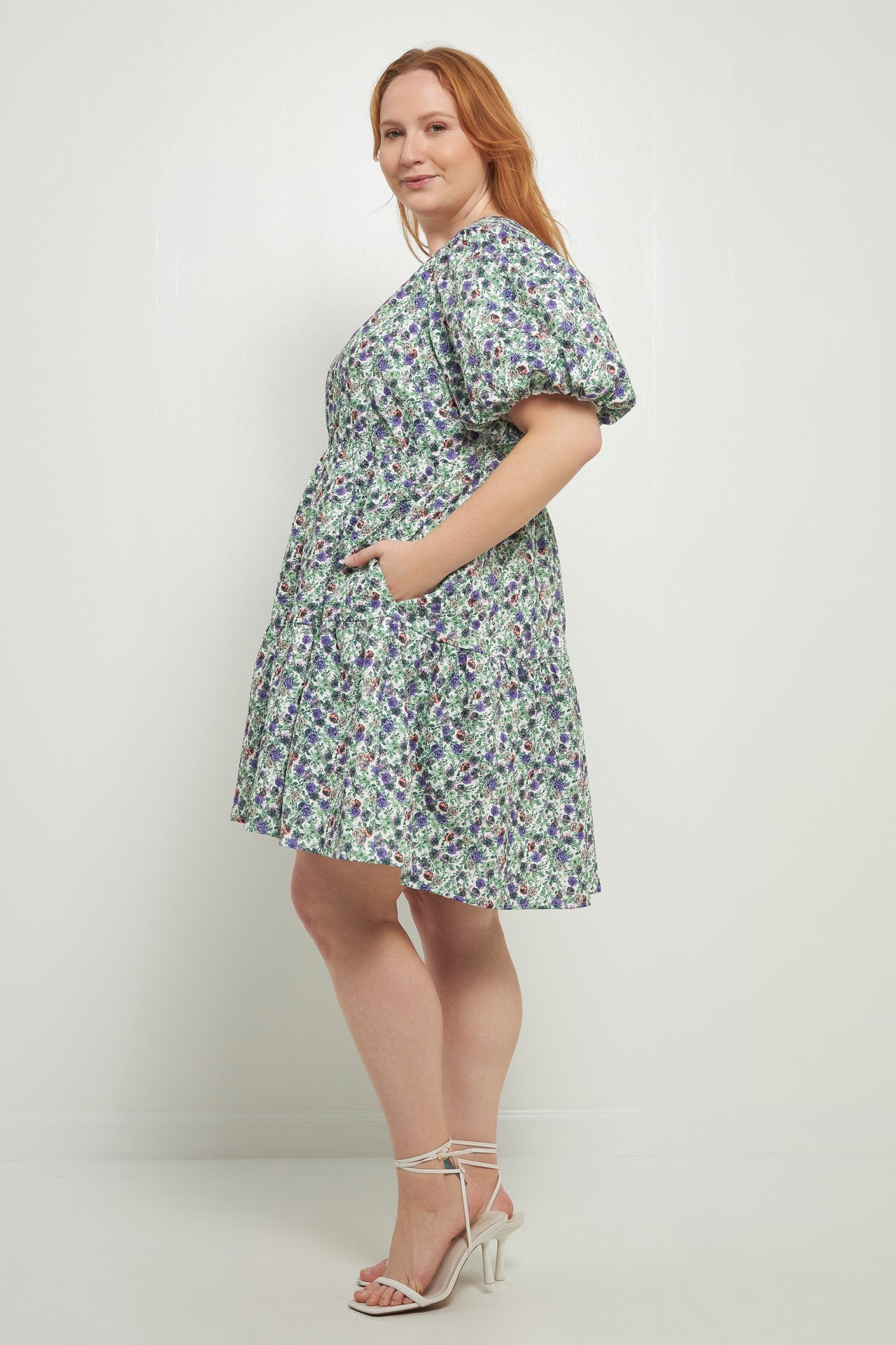 ENGLISH FACTORY - Floral Puff Sleeve Jacquard High Low Dress - DRESSES available at Objectrare