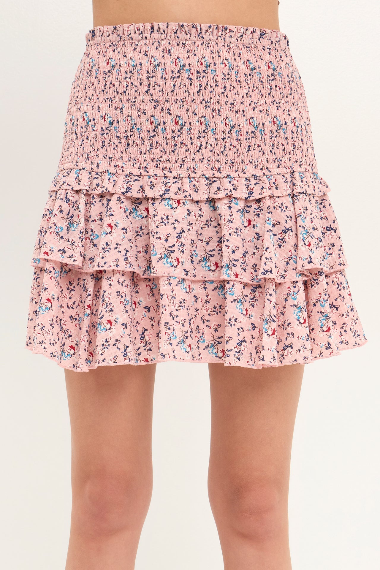 FREE THE ROSES - Smocked Textured Floral Tiered Mini Skirt - SKIRTS available at Objectrare