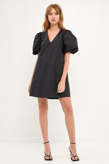 ENGLISH FACTORY - Puff Sleeve A-line Shift Mini Dress - DRESSES available at Objectrare