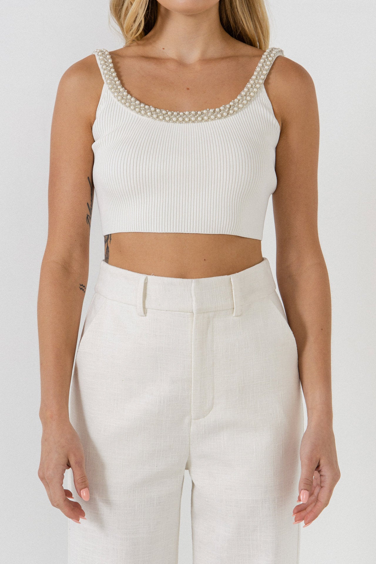 ENDLESS ROSE - Trim Detailed Scoop Neck Top - TOPS available at Objectrare