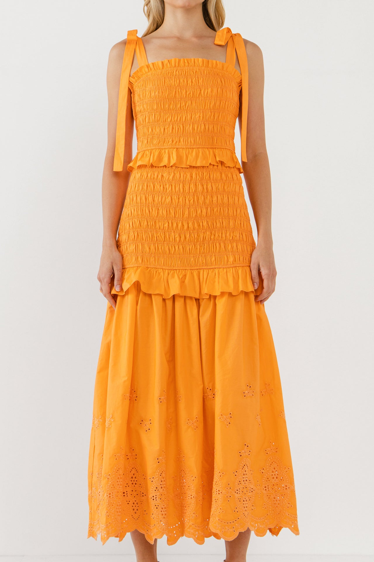 ENDLESS ROSE - Sunset Eyelet Smocked Maxi - DRESSES available at Objectrare