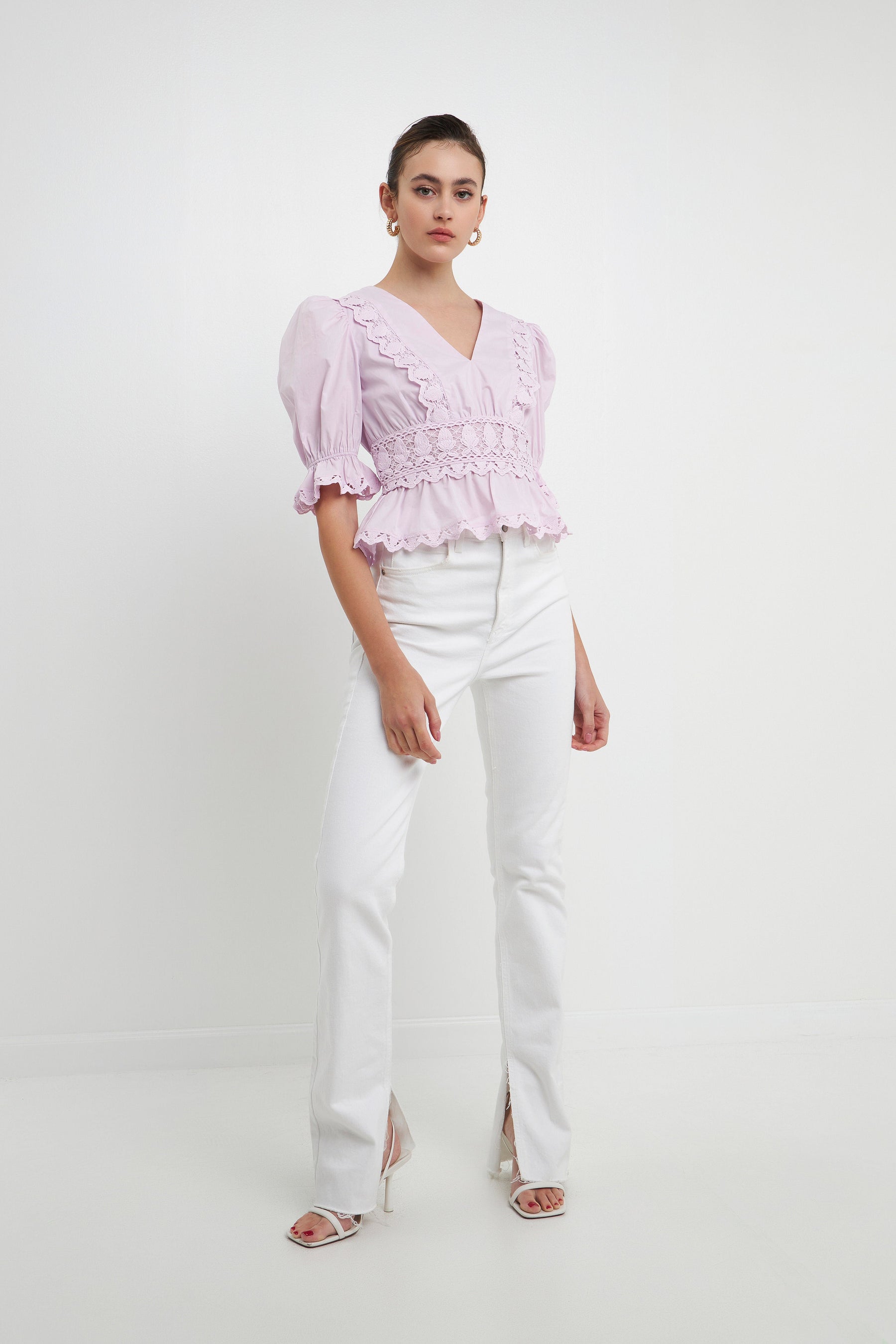 ENDLESS ROSE - Combination Eyelet Lace Top - TOPS available at Objectrare