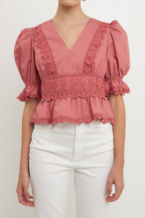 ENDLESS ROSE - Combination Eyelet Lace Top - TOPS available at Objectrare