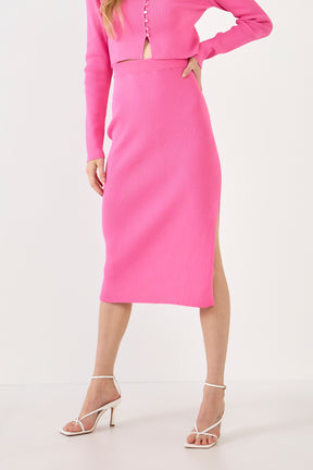 ENDLESS ROSE - Midi Knit Skirt with Side Slit - SKIRTS available at Objectrare