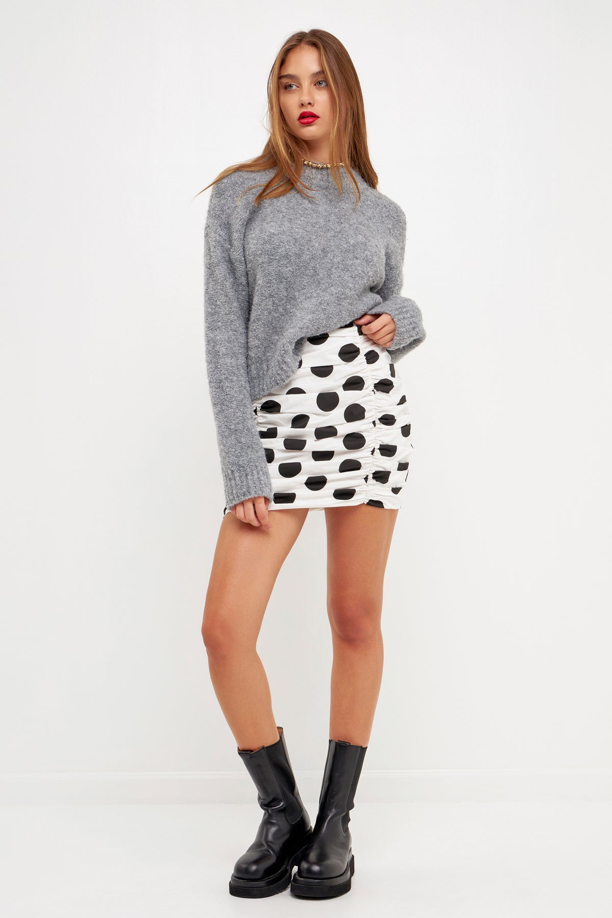 GREY LAB - Ruched Polka Dotted Mini Skirt - SKIRTS available at Objectrare