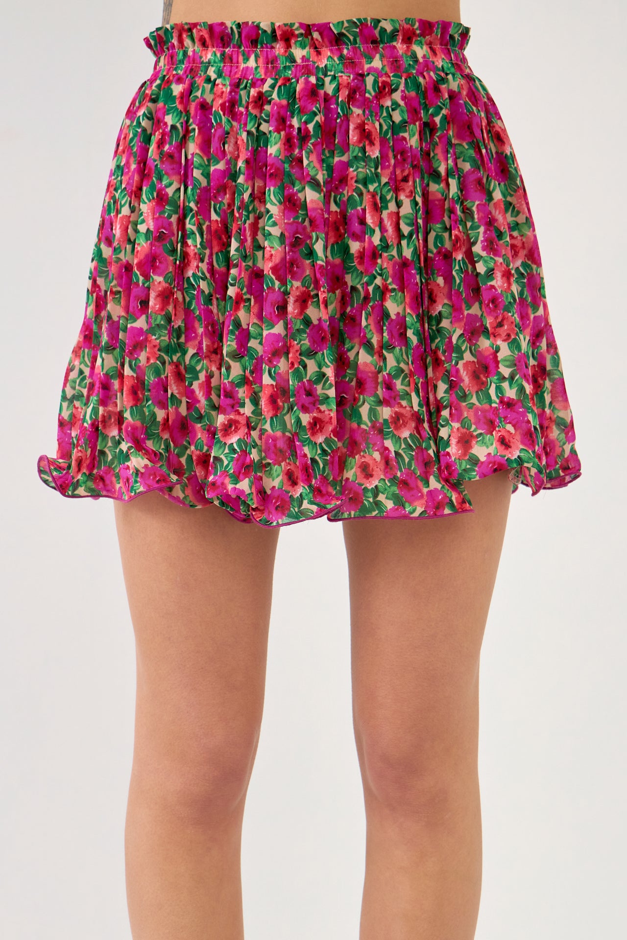 ENDLESS ROSE - Floral Pleated Elastized Skirt - SKIRTS available at Objectrare