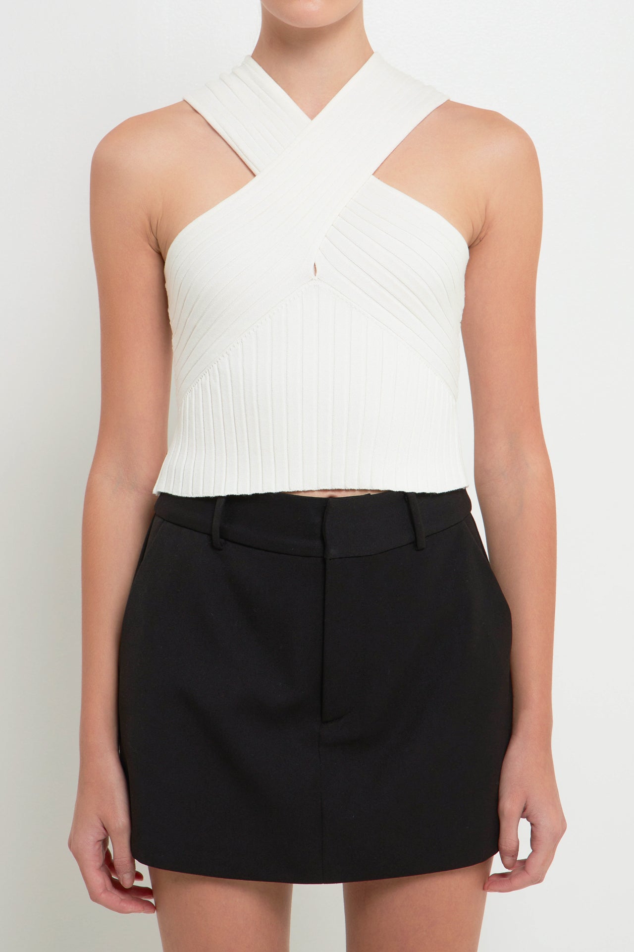 GREY LAB - Fine Rib Knit Halter Peekaboo Top - TOPS available at Objectrare