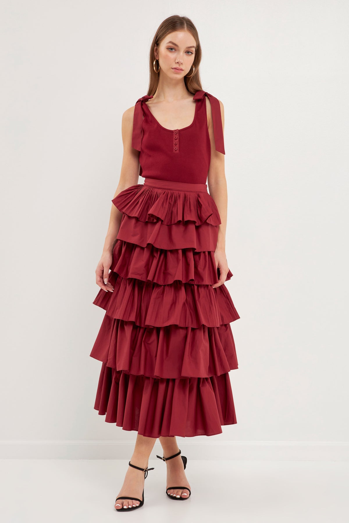 ENGLISH FACTORY - Pleated Combo Maxi Poplin Skirt - SKIRTS available at Objectrare