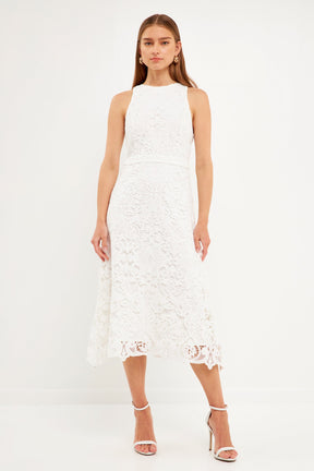 ENDLESS ROSE - Floral Crochet Lace Cut-Out Midi Dress - DRESSES available at Objectrare