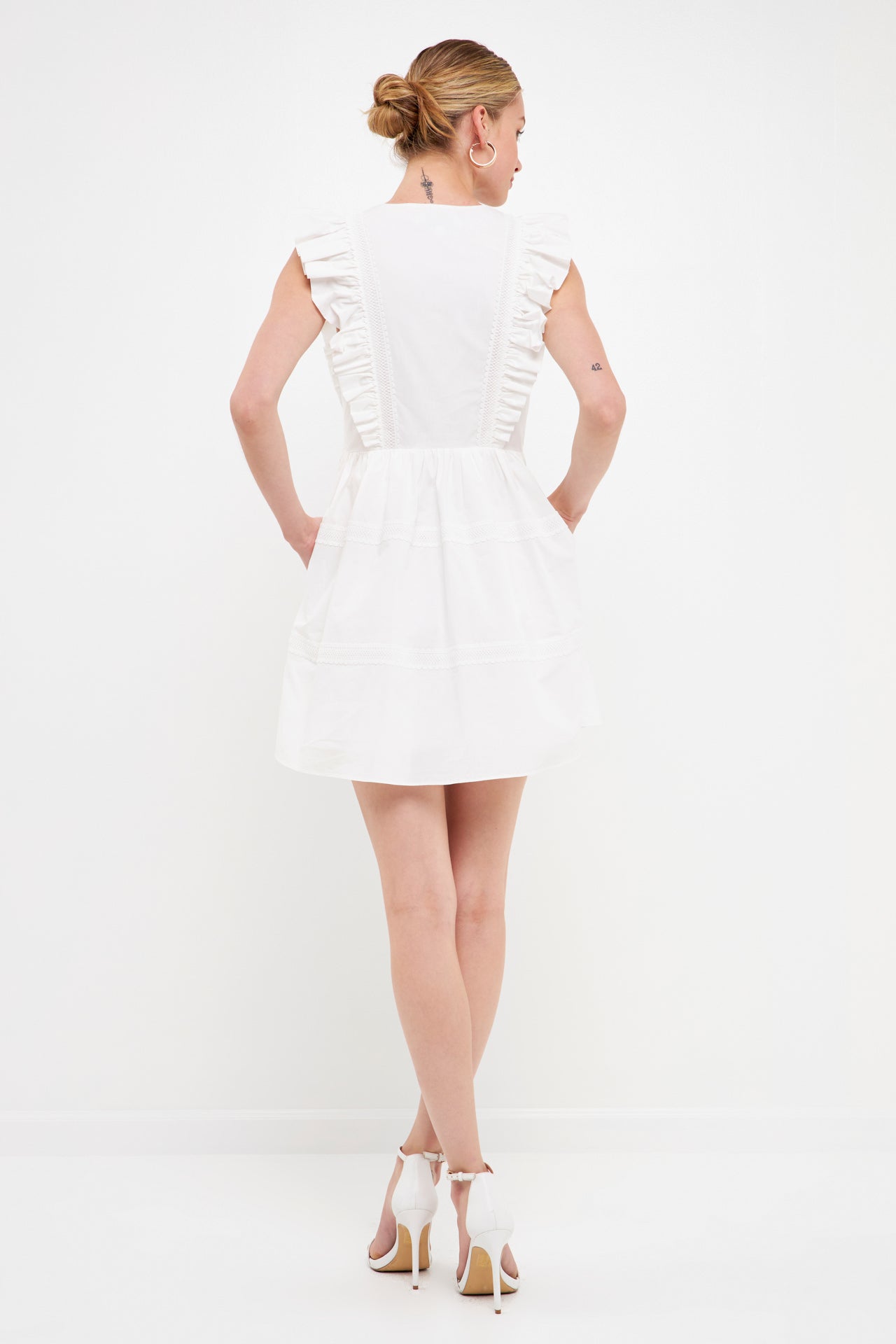 ENDLESS ROSE - Lace Trimmed V Placketed Ruffled Mini - DRESSES available at Objectrare