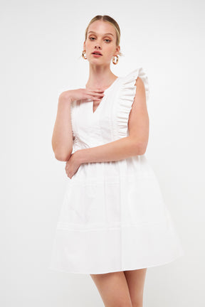 ENDLESS ROSE - Lace Trimmed V Placketed Ruffled Mini - DRESSES available at Objectrare
