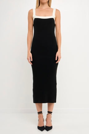 GREY LAB - Strap Contrast Solid Knit Midi Dress - DRESSES available at Objectrare