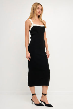 GREY LAB - Strap Contrast Solid Knit Midi Dress - DRESSES available at Objectrare