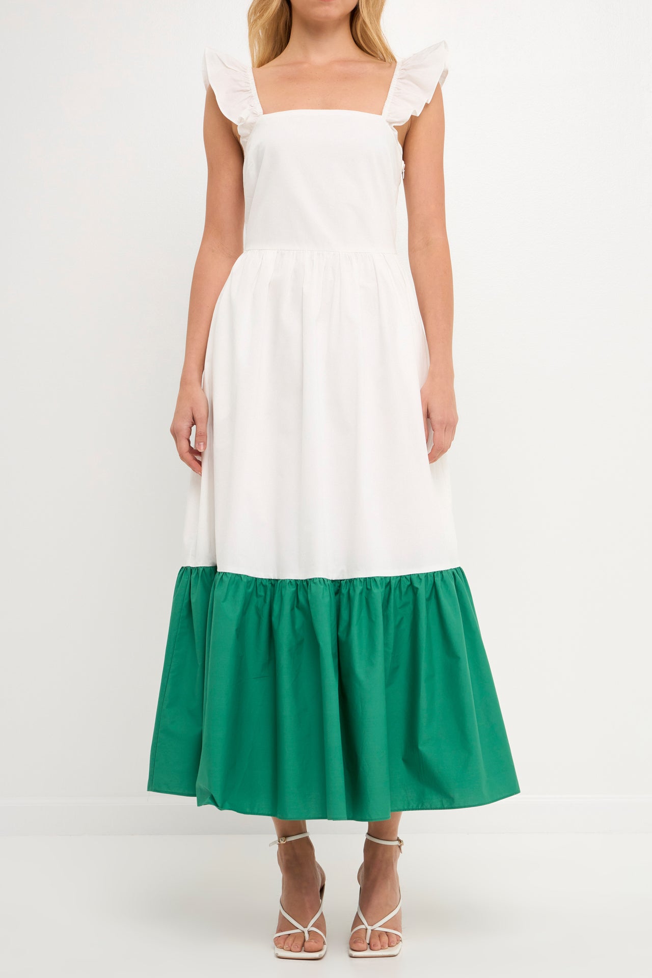 ENGLISH FACTORY - Shoulder Ruffled Poplin Maxi with Accent Colorblock - DRESSES available at Objectrare