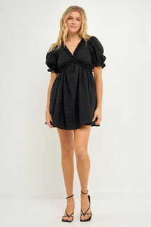 FREE THE ROSES - Double Ruffled Band Mini Puff Sleeve Dress - DRESSES available at Objectrare