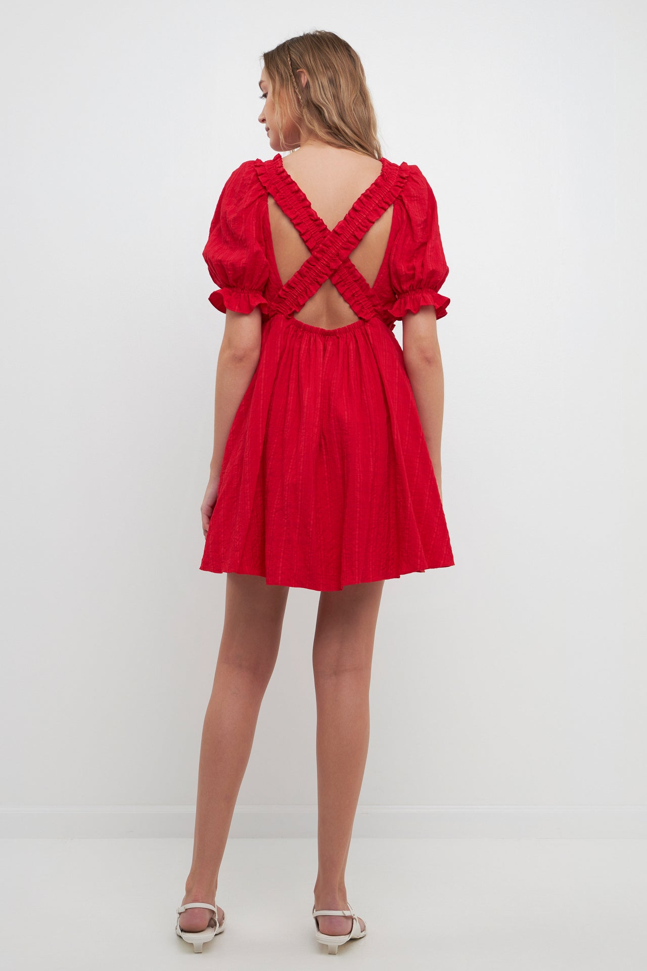 FREE THE ROSES - Double Ruffled Band Mini Puff Sleeve Dress - DRESSES available at Objectrare