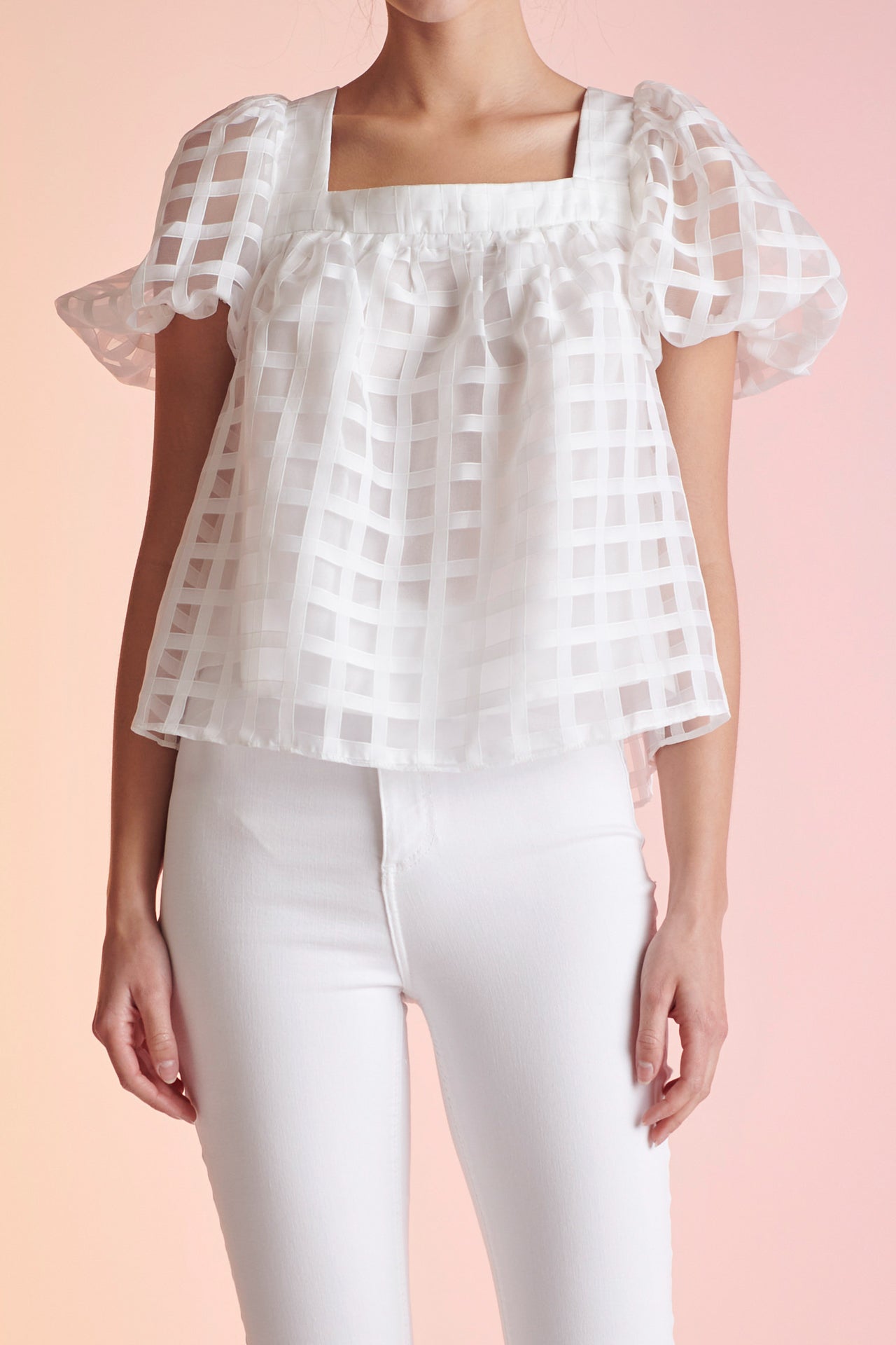 ENGLISH FACTORY - Organza Gridded Square Neck Crop Top - TOPS available at Objectrare