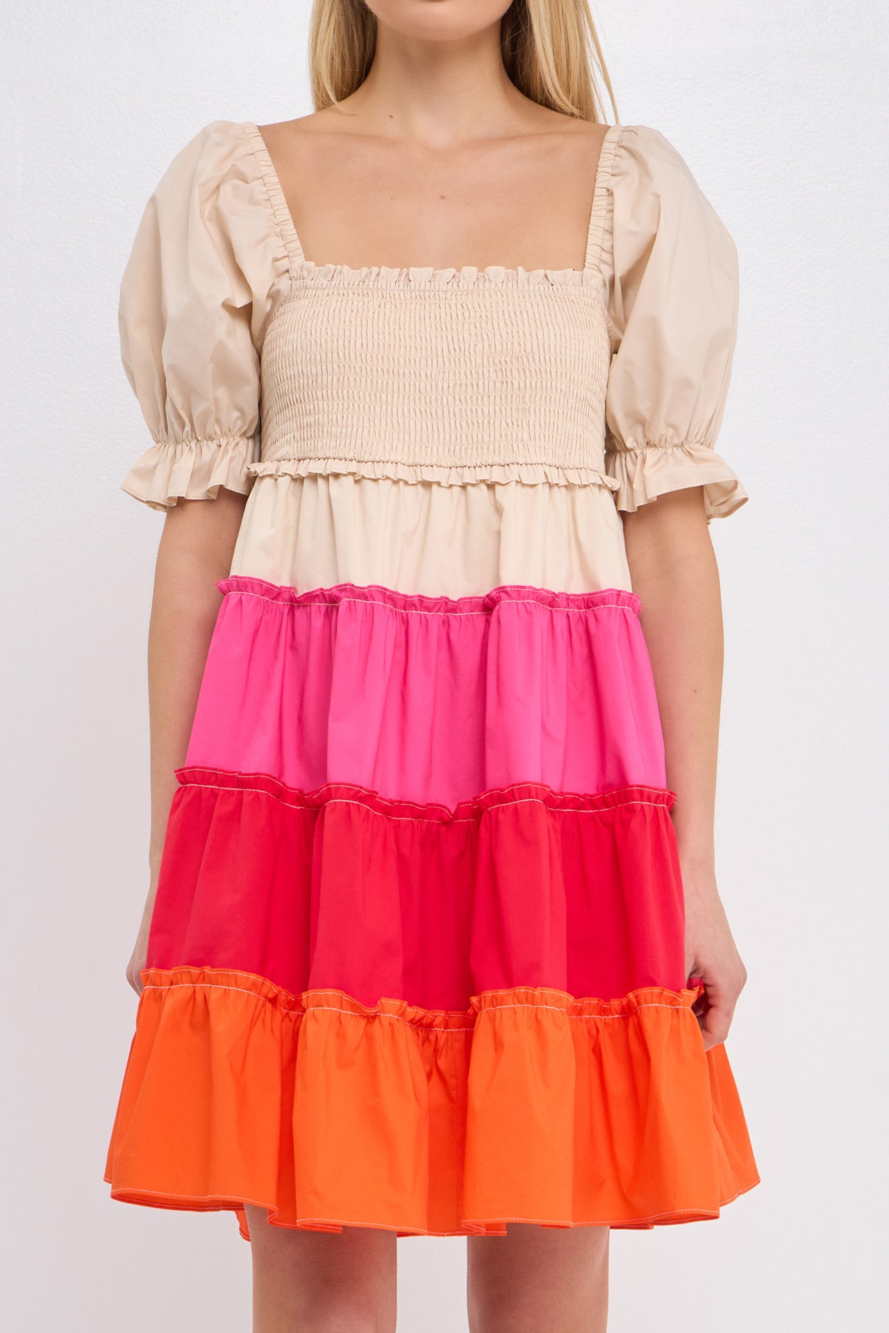 ENGLISH FACTORY - Colorblock Smocked Puff Sleeve mini - DRESSES available at Objectrare