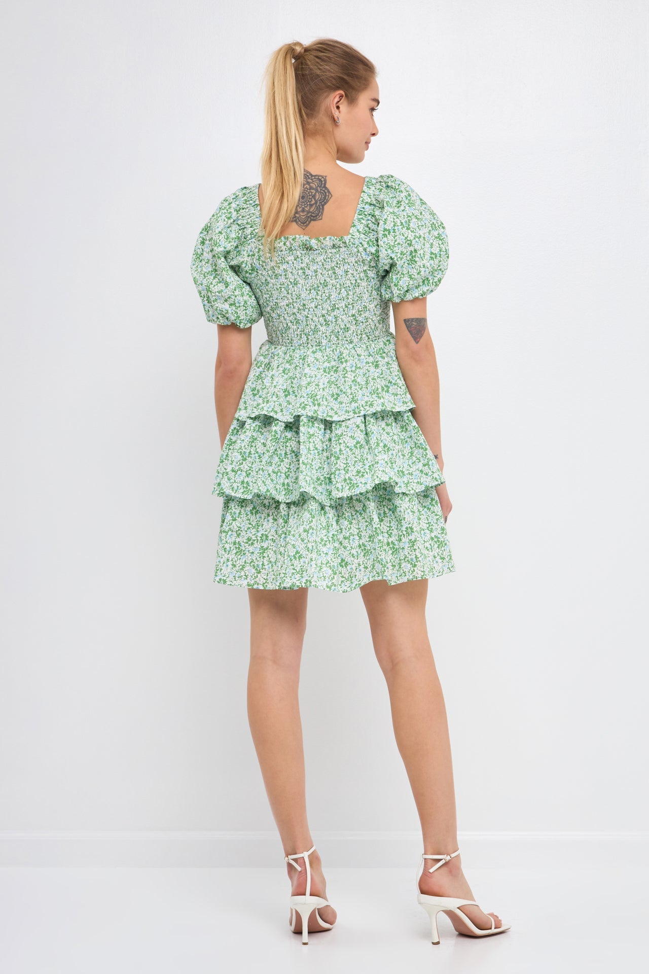 FREE THE ROSES - Crinkled Floral Linen Smocked Tiered Mini - DRESSES available at Objectrare