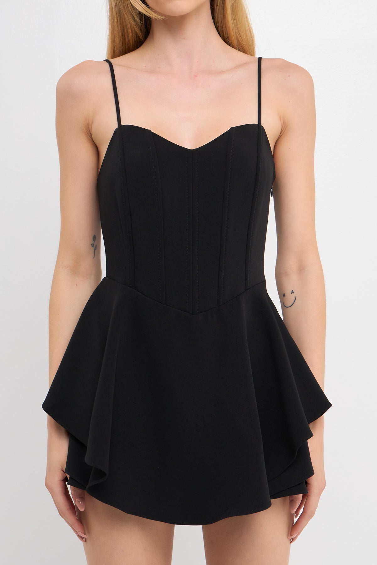 ENDLESS ROSE - Corset Bustier Ruffled Romper - ROMPERS available at Objectrare