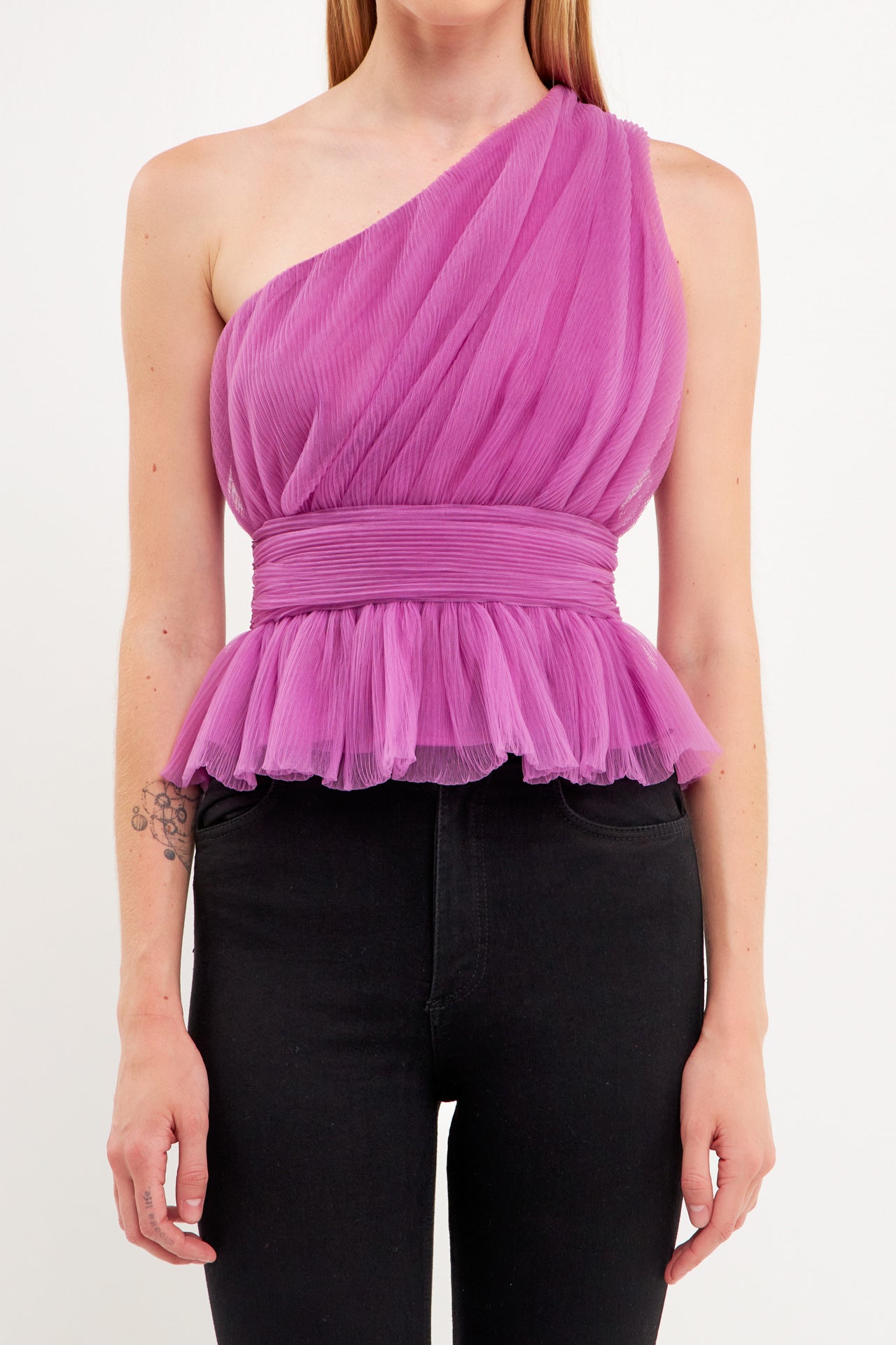 ENDLESS ROSE - Tulle One Shoulder Top - TOPS available at Objectrare