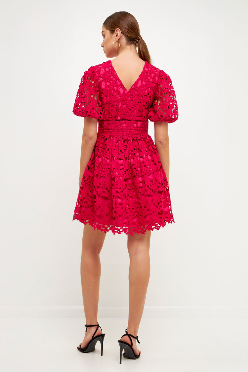 Lace Crochet Mini Raglan Dress With Zipper Back main image 0