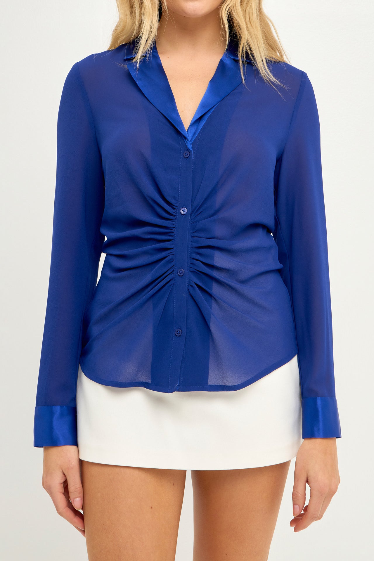 ENDLESS ROSE - Front Ruched Chiffon Blouse - SHIRTS & BLOUSES available at Objectrare