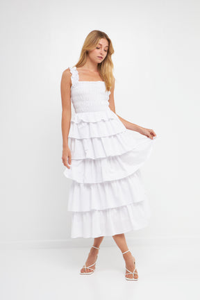 ENGLISH FACTORY - Smocked Bust Multi Ruffled Maxi Gown - DRESSES available at Objectrare